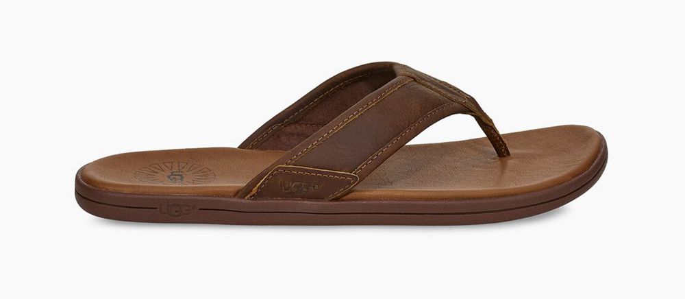 Ugg Flip Flop Mens - Ugg Seaside Leather Brown - 769WQKUTV